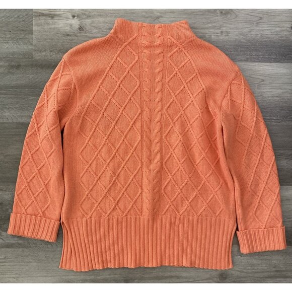 Escada Cable Knit Lattice Cashmere Silk New Wool Blend Peach Orange Sweater 34/4